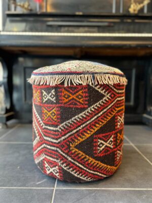 KİLİM KAPLI AHŞAP KASA PUF 40X42 CM - Görsel 2