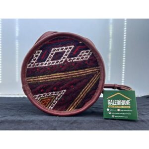 Küçük Yuvarlak Deri Kilim Çanta